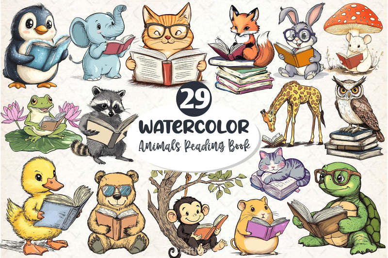 Funny Animals Reading Book Clipart Bundle 3 - CraftNest - Digital Crafting and Art