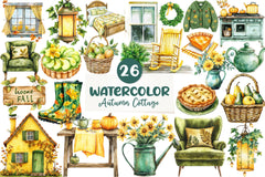 Yellow & Green Autumn Cottage Clipart Bundle - CraftNest - Digital Crafting and Art