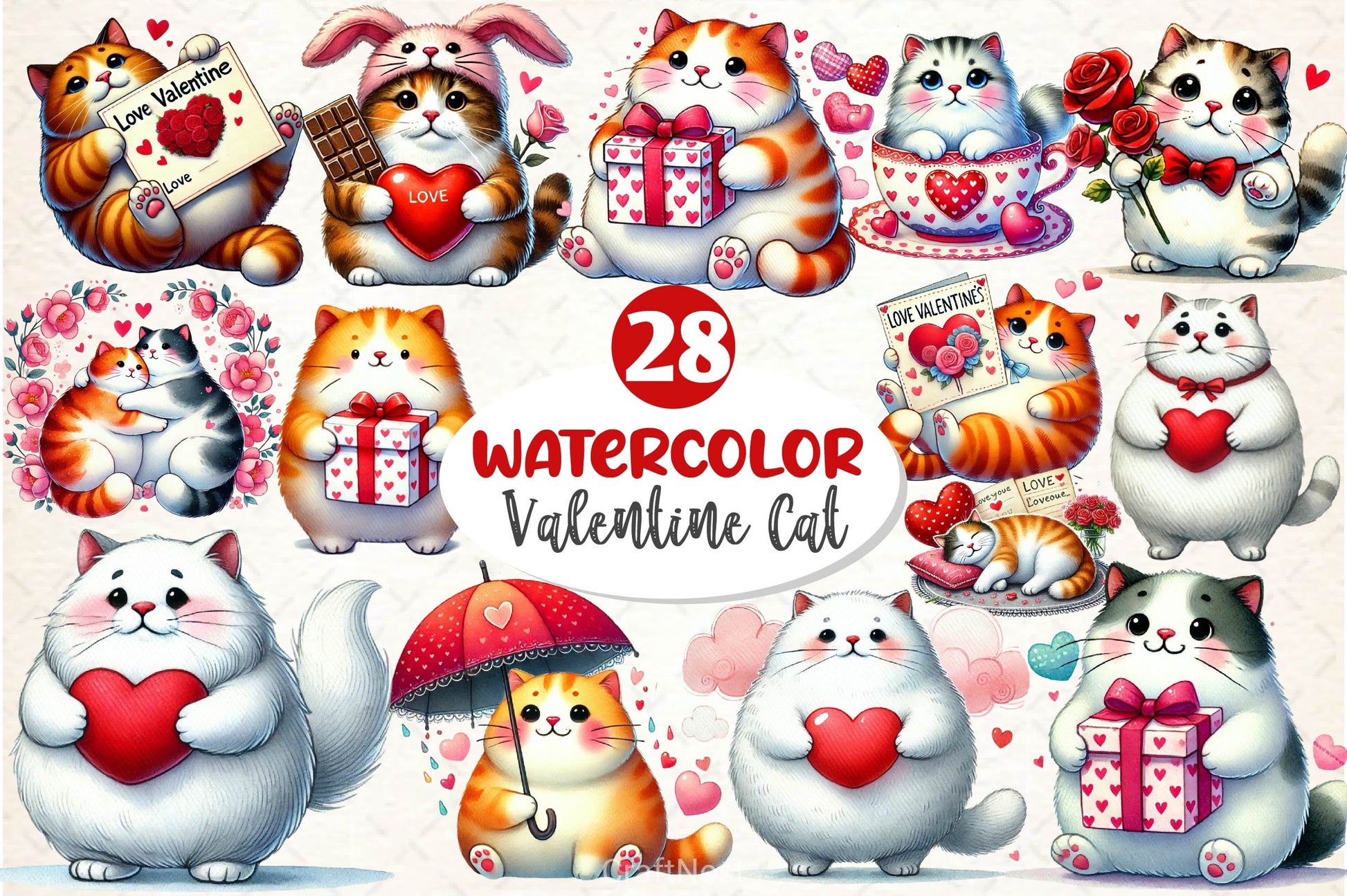 Valentine Fat Cat Clipart Bundle - CraftNest - Digital Crafting and Art