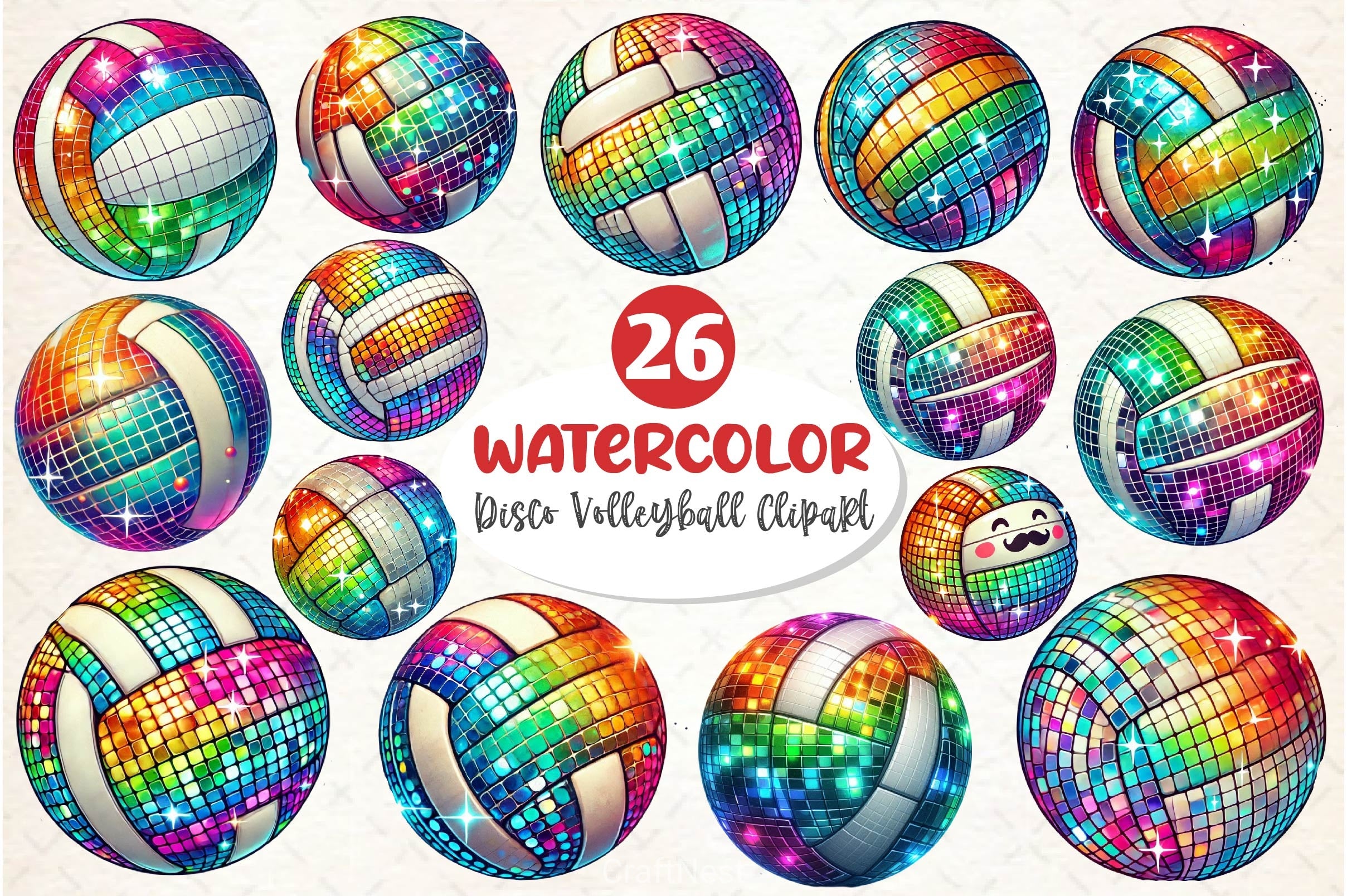 Disco Volleyball Clipart Bundle 2 - CraftNest - Digital Crafting and Art