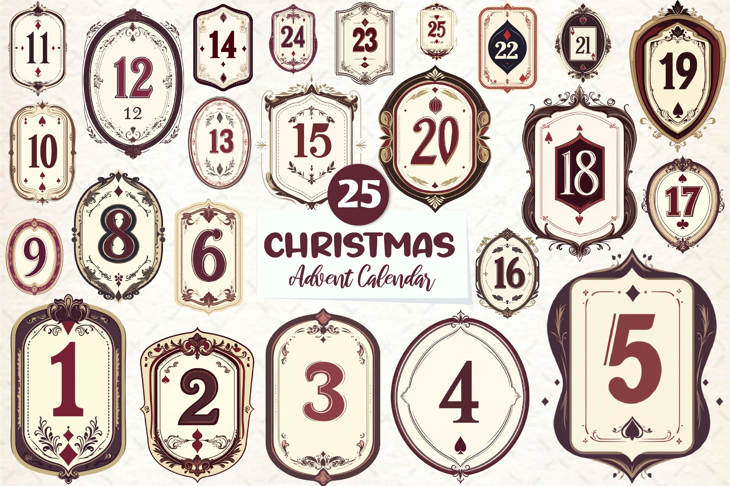 Vintage Christmas Advent Calendar Clipart Bundle - CraftNest - Digital Crafting and Art