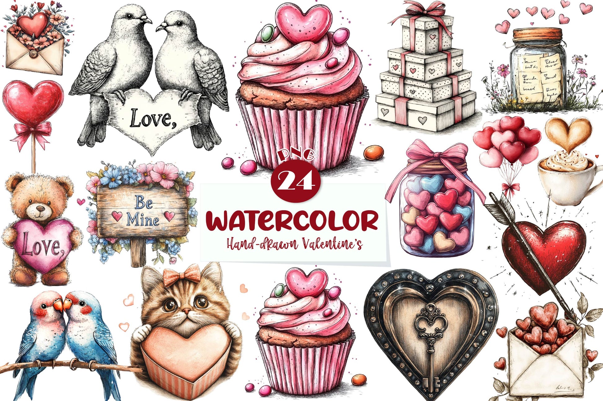 Hand Drawn Valentines Day Clipart Bundle - CraftNest - Digital Crafting and Art