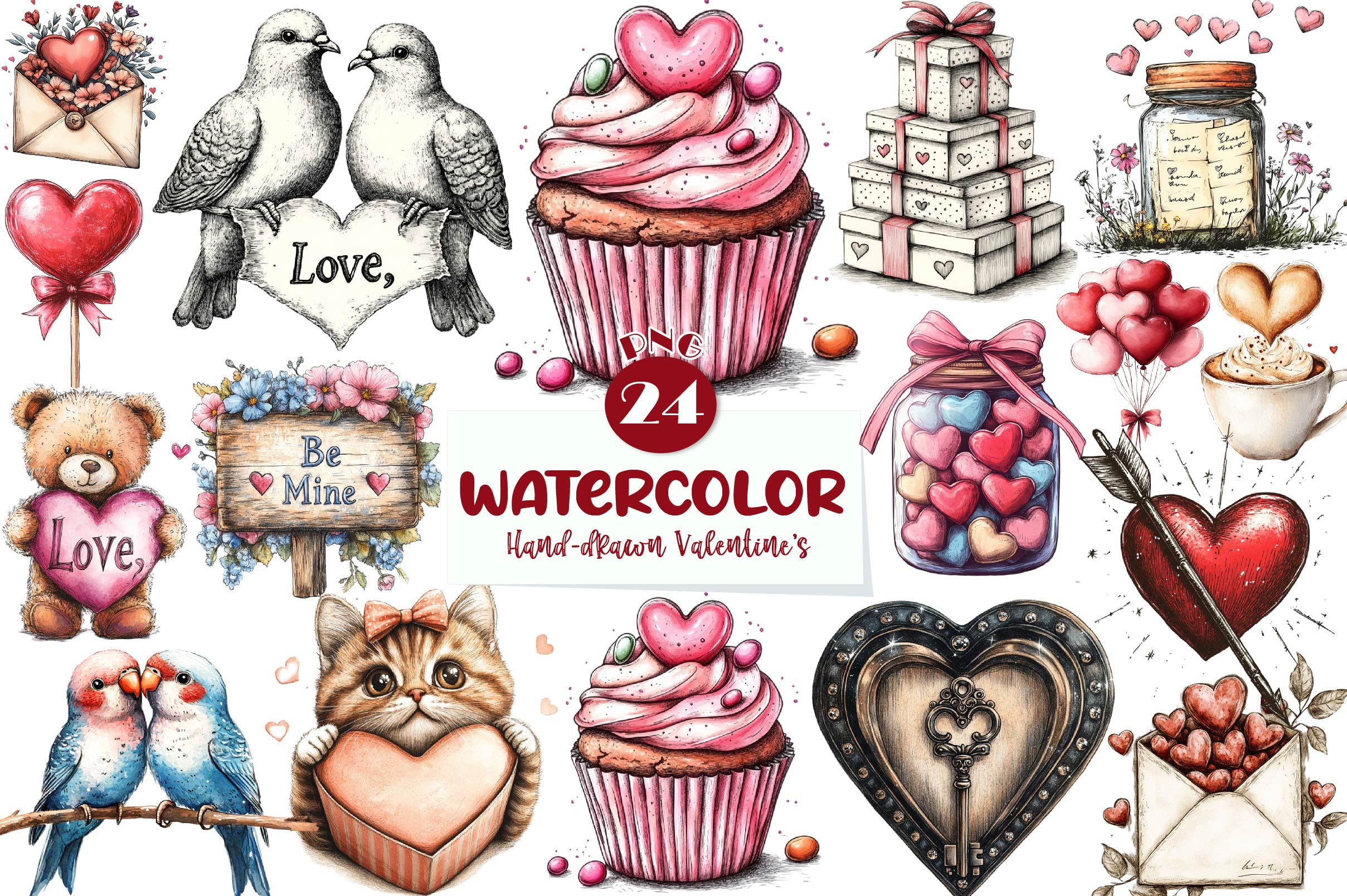 Hand Drawn Valentines Day Clipart Bundle - CraftNest - Digital Crafting and Art