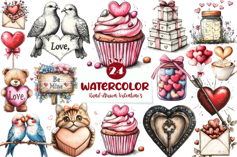 Hand Drawn Valentines Day Clipart Bundle - CraftNest - Digital Crafting and Art
