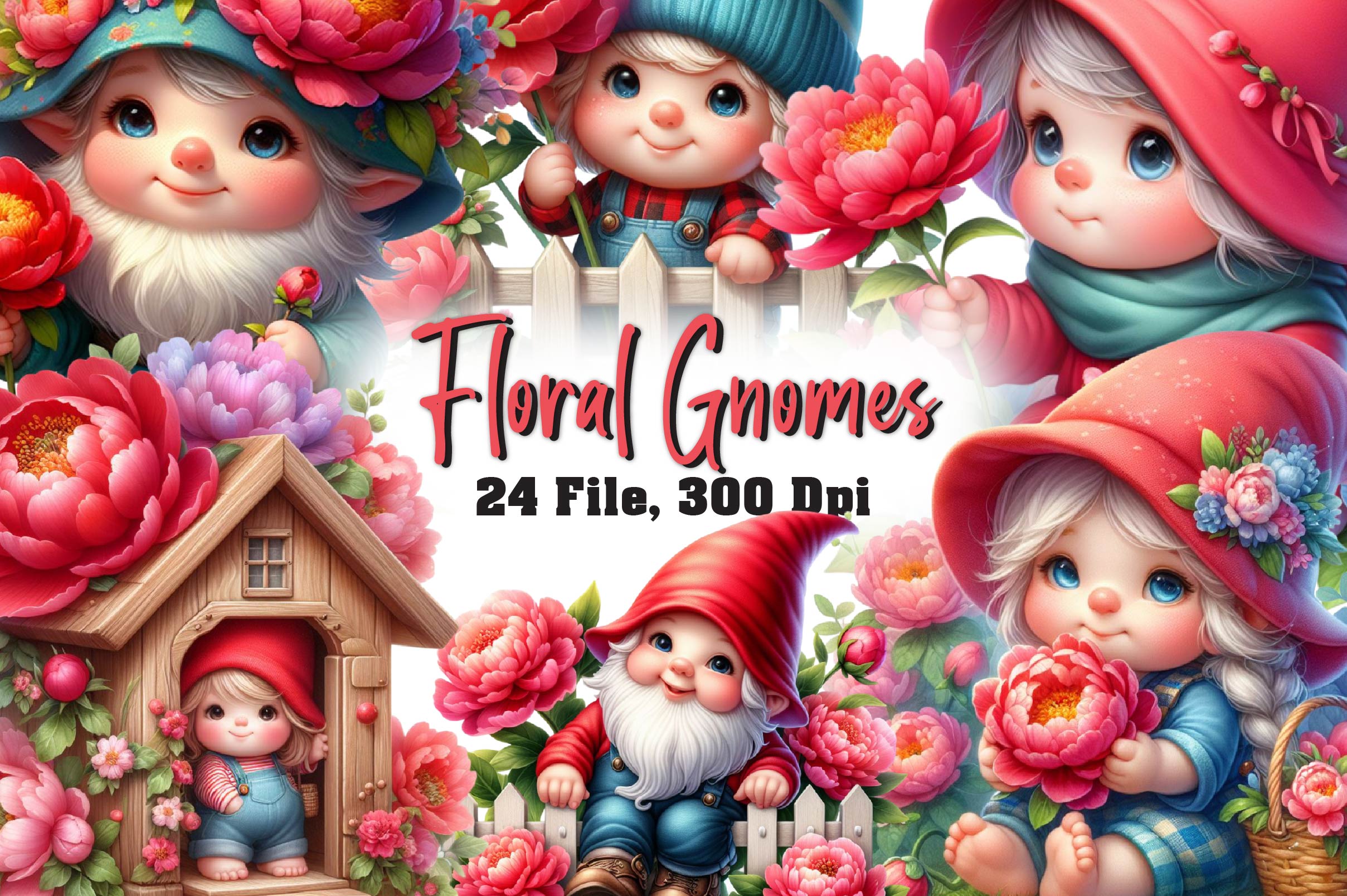 Floral Gnomes Clipart Bundle - CraftNest - Digital Crafting and Art