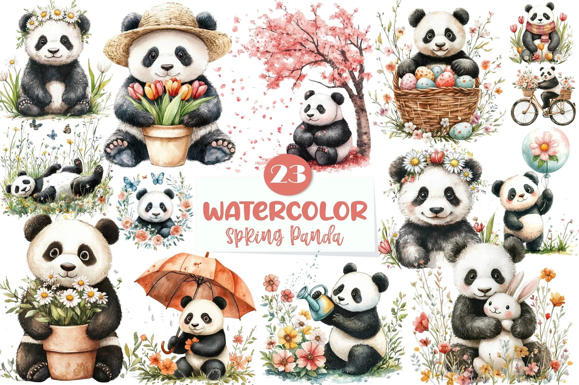 Cute Spring Panda Clipart Bundle - CraftNest - Digital Crafting and Art