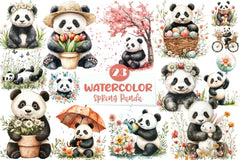 Cute Spring Panda Clipart Bundle - CraftNest - Digital Crafting and Art