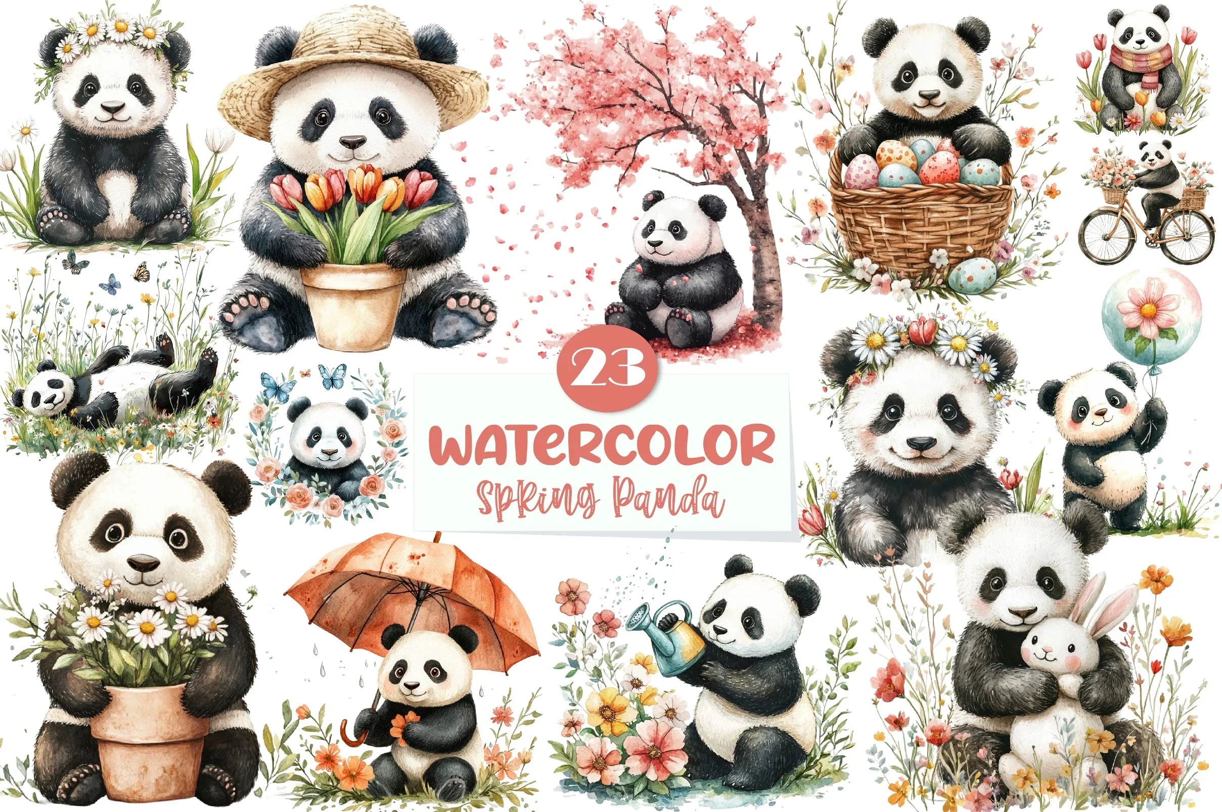 Cute Spring Panda Clipart Bundle - CraftNest - Digital Crafting and Art