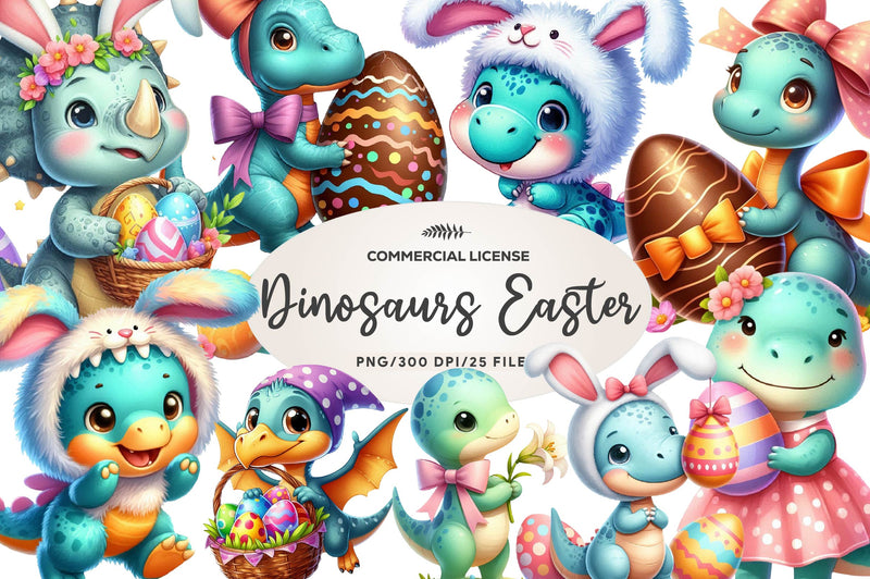 Cute Dinosaurs In Easter Costumes Clipart Bundle - CraftNest - Digital Crafting and Art