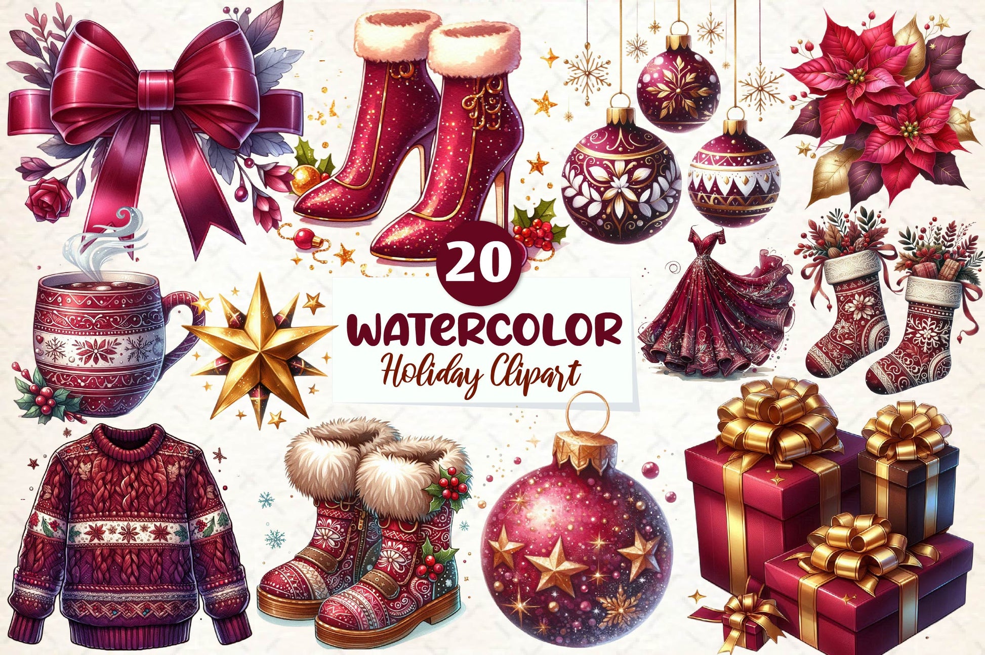 Burgundy Beauty & Holiday Clipart Bundle - CraftNest - Digital Crafting and Art
