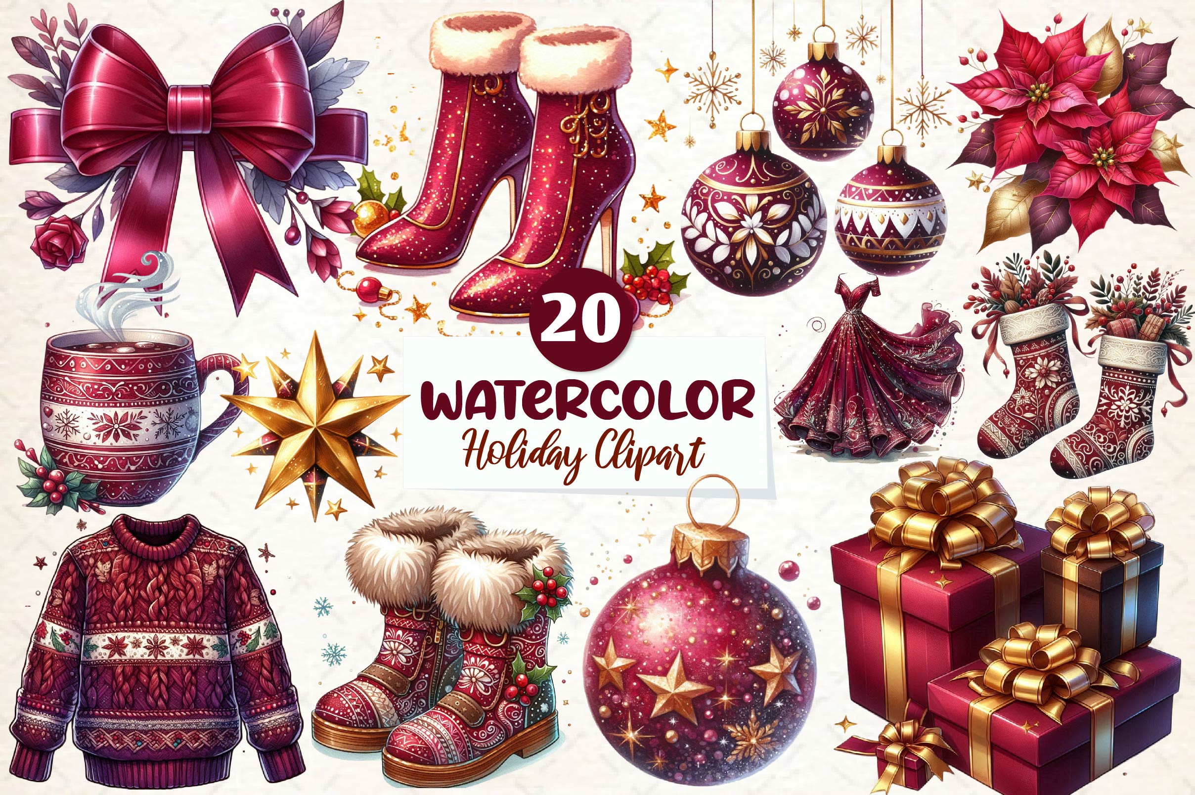 Burgundy Beauty & Holiday Clipart Bundle - CraftNest - Digital Crafting and Art