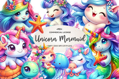 Cute Unicorn With Mermaid Clipart Bundle - CraftNest - Digital Crafting and Art