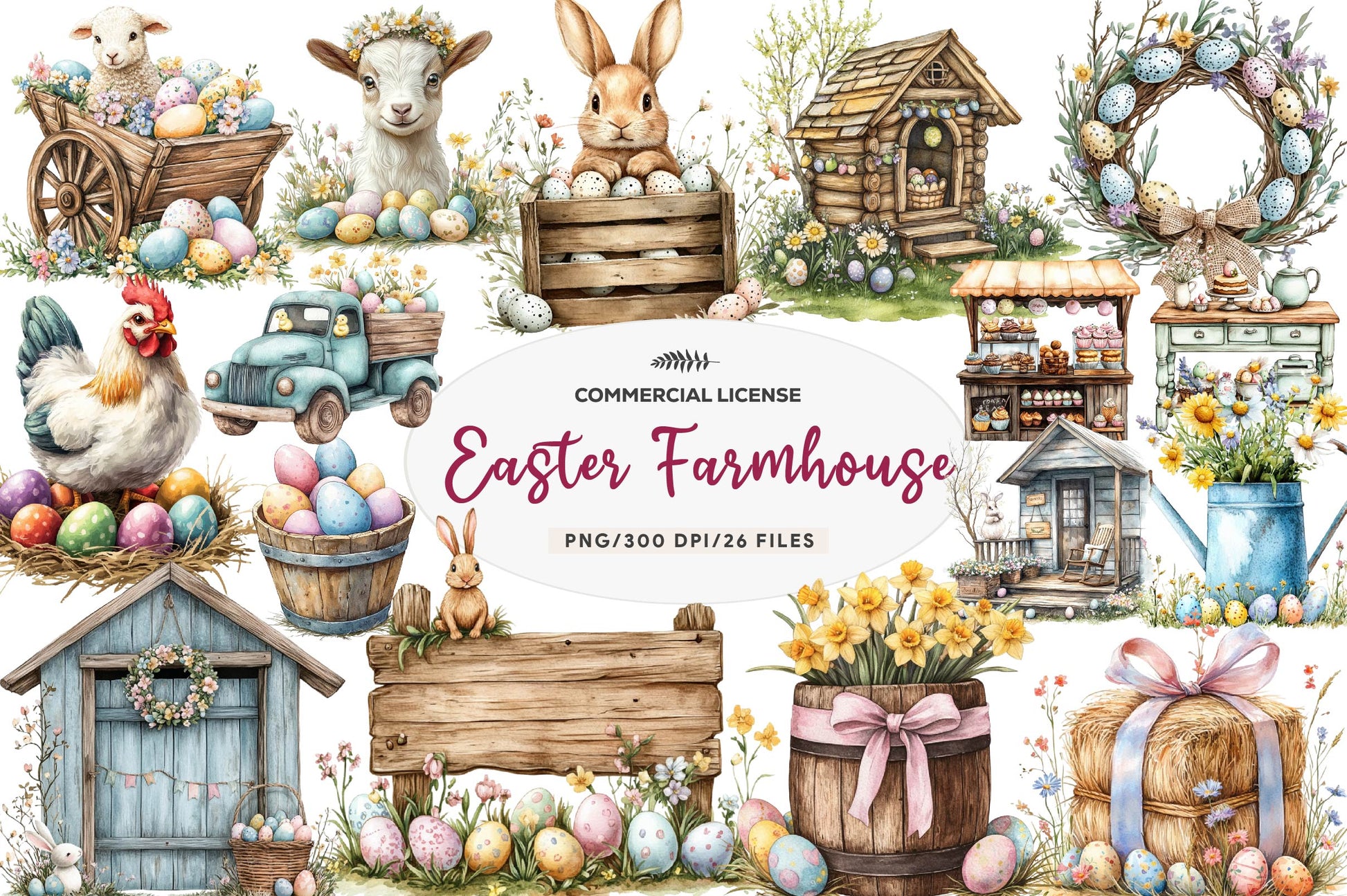 Country Farmhouse Easter Clipart Bundle - CraftNest - Digital Crafting and Art