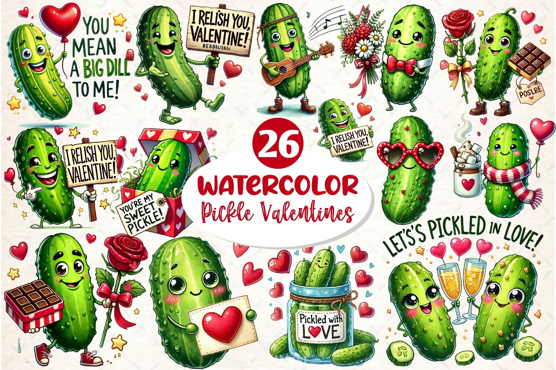 Cute Pickle In Valentines Clipart Bundle - CraftNest - Digital Crafting and Art