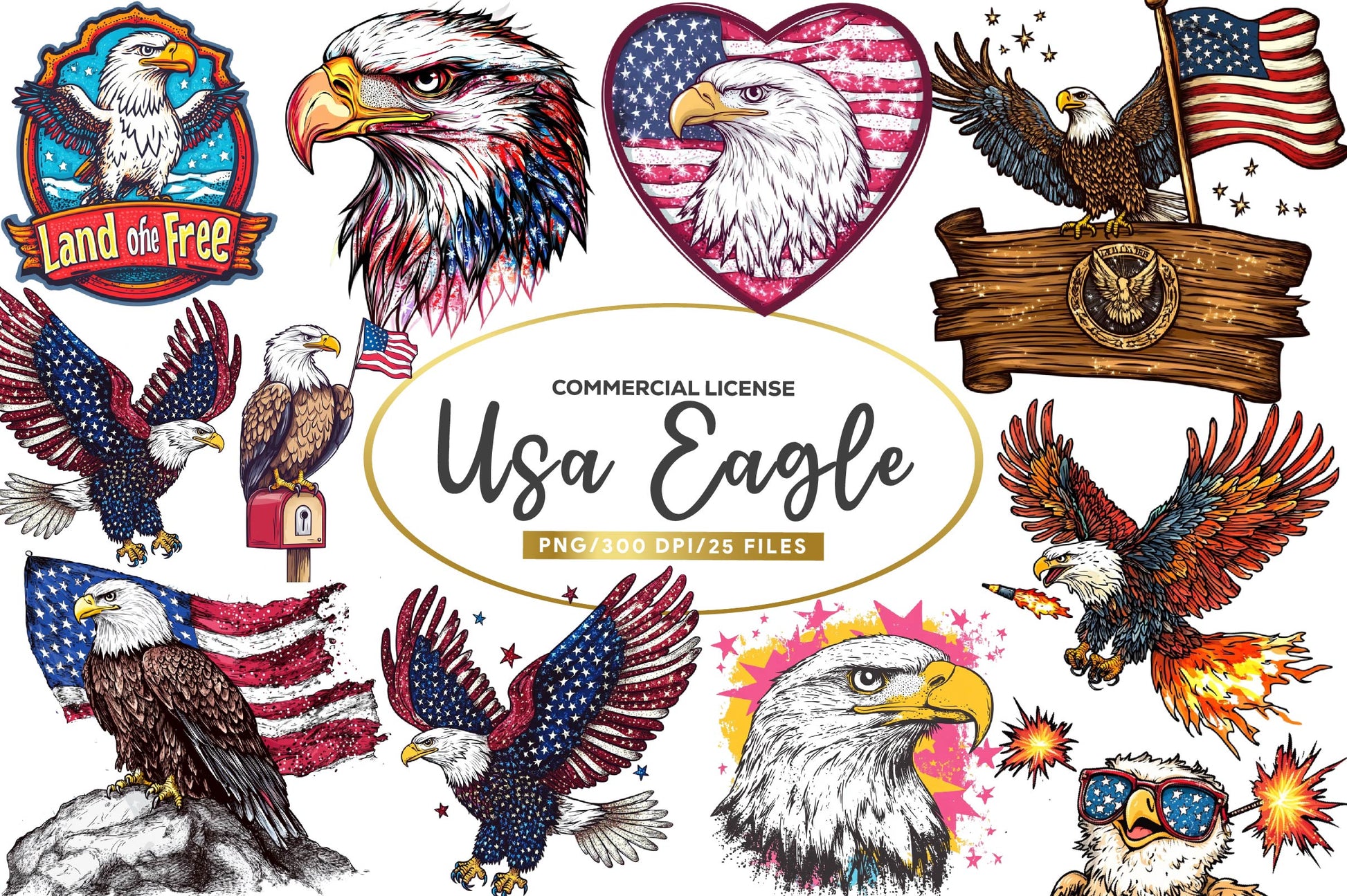 Usa Eagle & Fireworks Clipart Bundle - CraftNest - Digital Crafting and Art