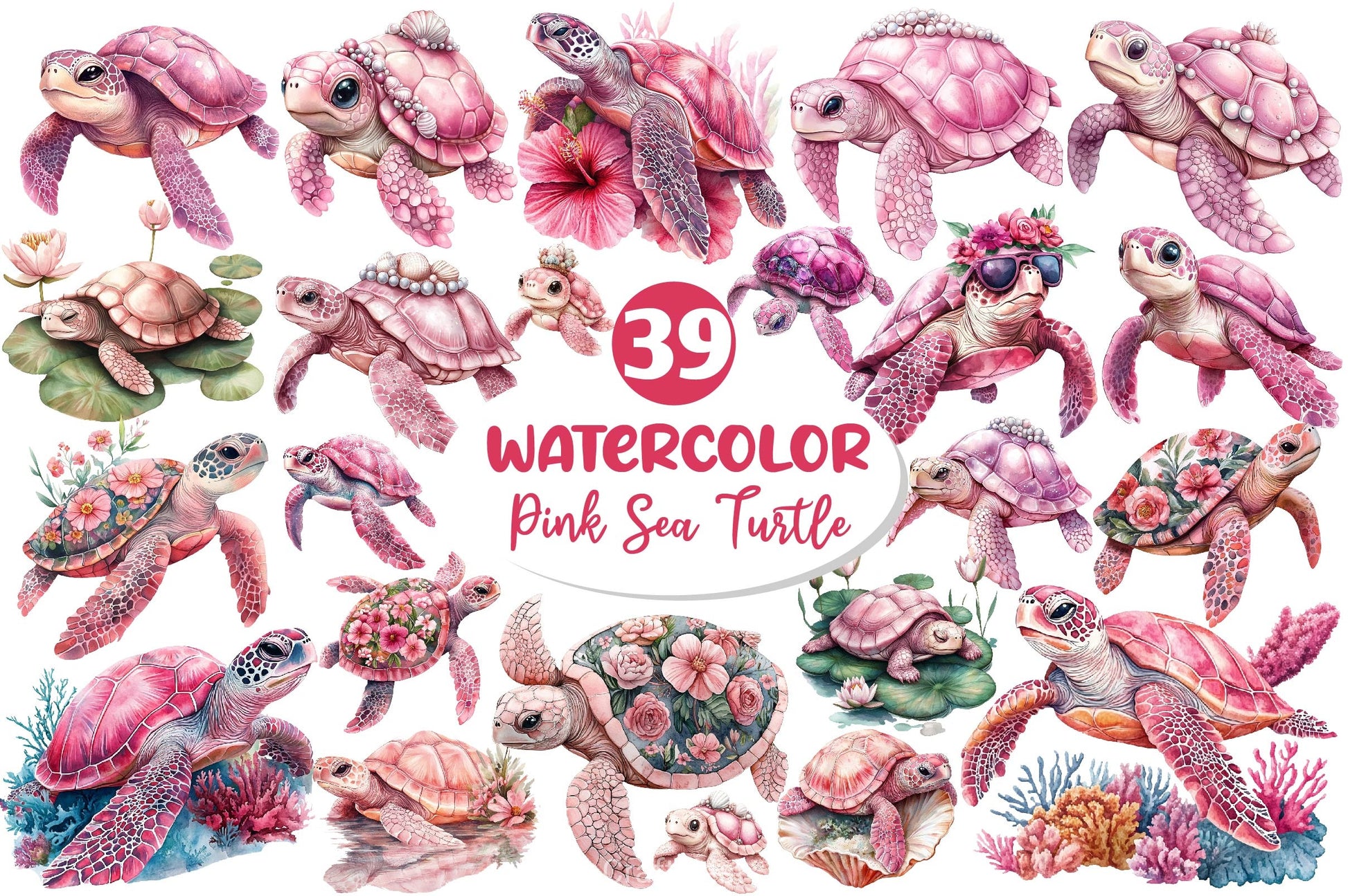 Pink Sea Turtle Clipart Bundle 2 - CraftNest - Digital Crafting and Art