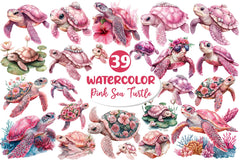Pink Sea Turtle Clipart Bundle 2 - CraftNest - Digital Crafting and Art