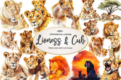 Lioness & Cub Clipart Bundle - CraftNest - Digital Crafting and Art