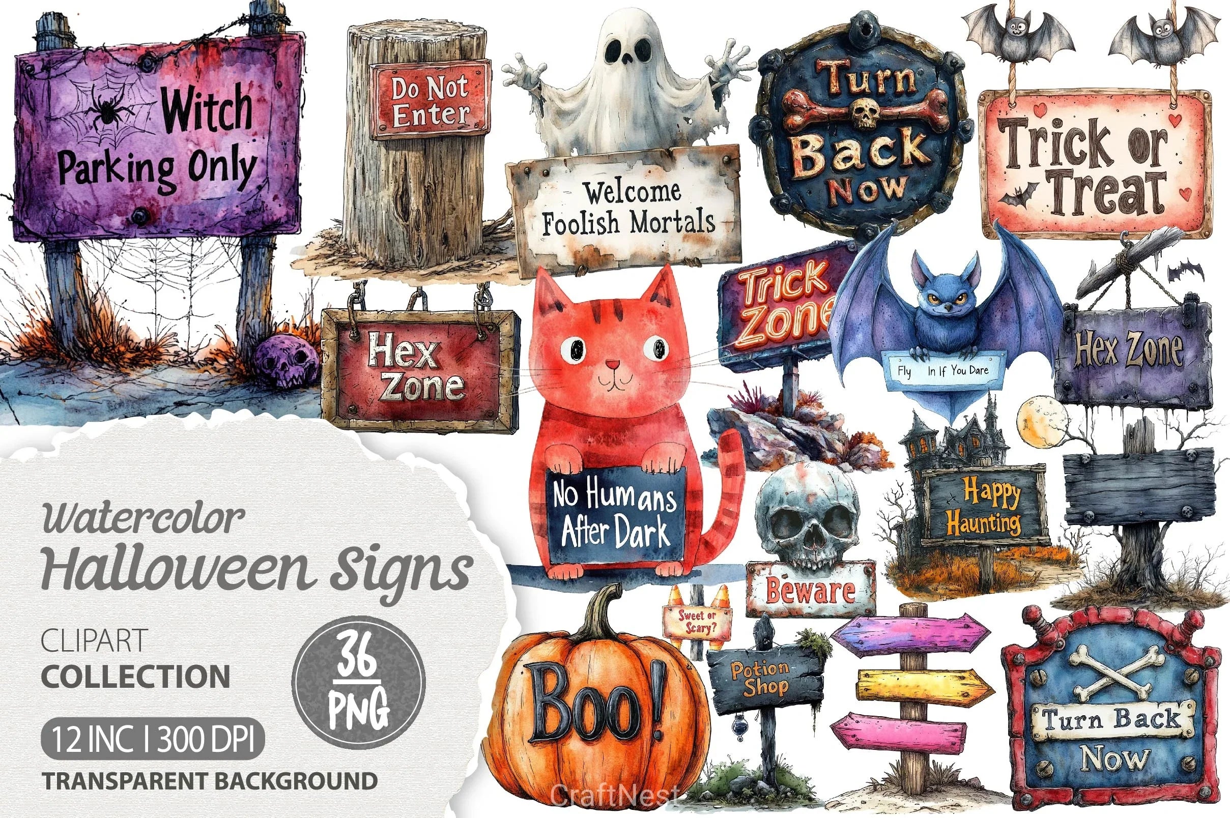 Halloween Spooky Signs Clipart Bundle