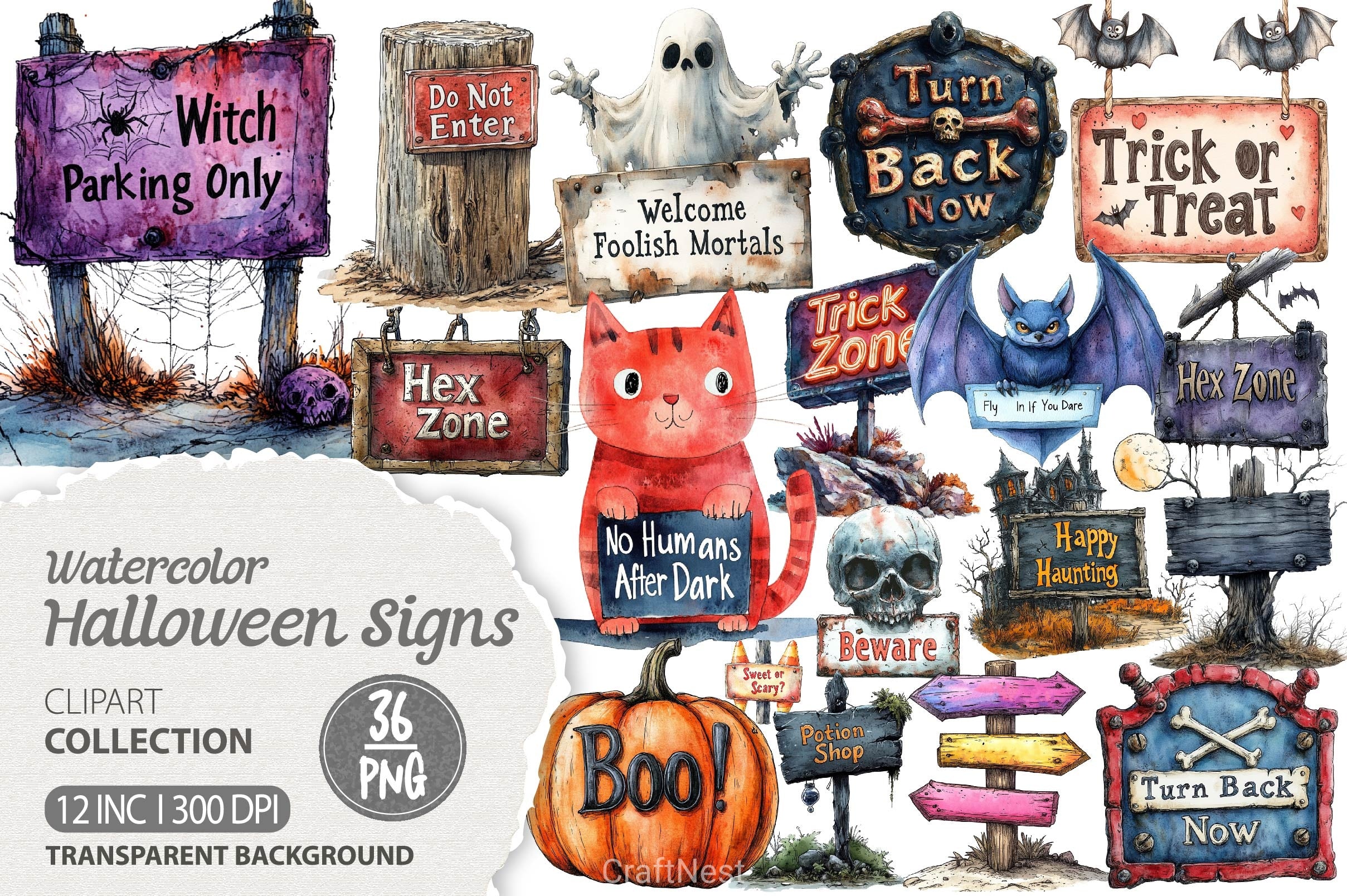 Halloween Spooky Signs Clipart Bundle - CraftNest - Digital Crafting and Art