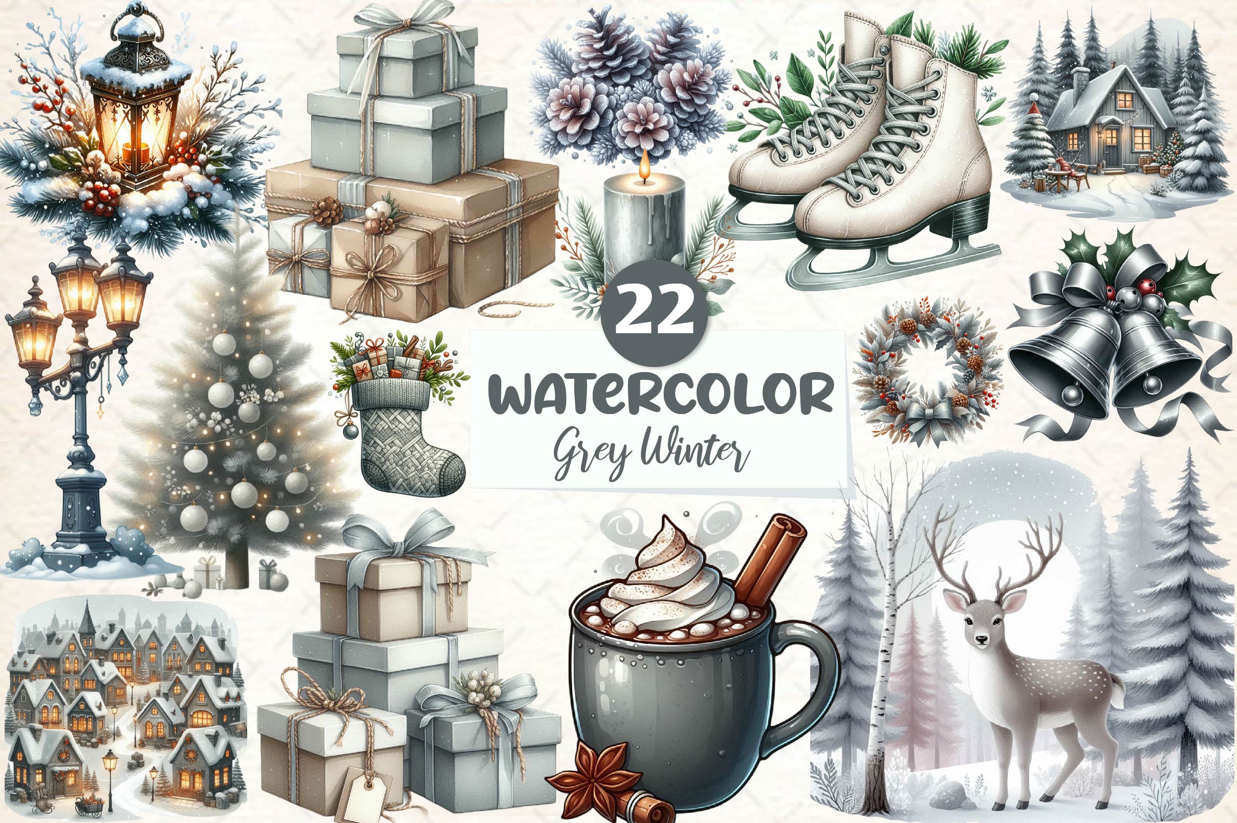 Warm Grey Winter Clipart Bundle - CraftNest - Digital Crafting and Art