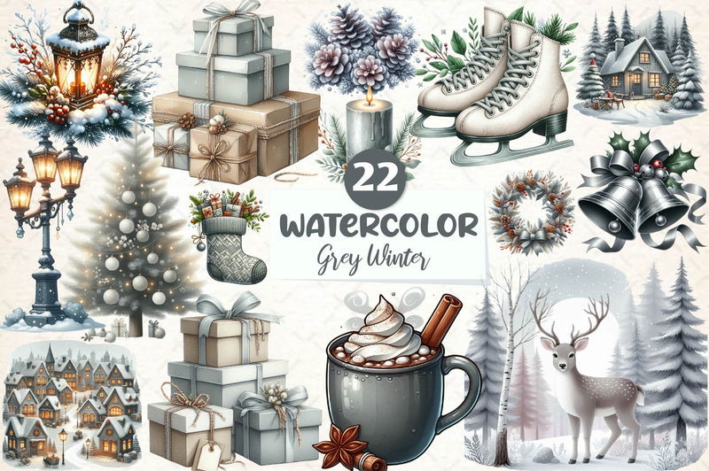 Warm Grey Winter Clipart Bundle - CraftNest - Digital Crafting and Art