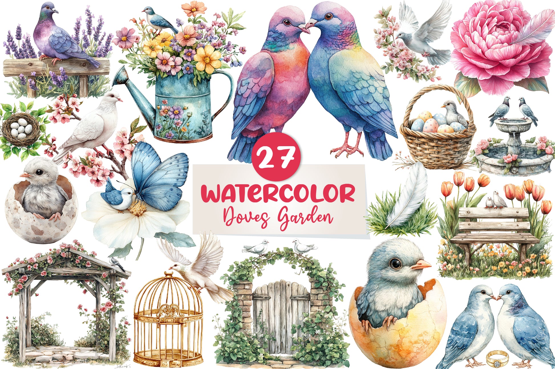 Spring Doves Garden Clipart Bundle - CraftNest - Digital Crafting and Art