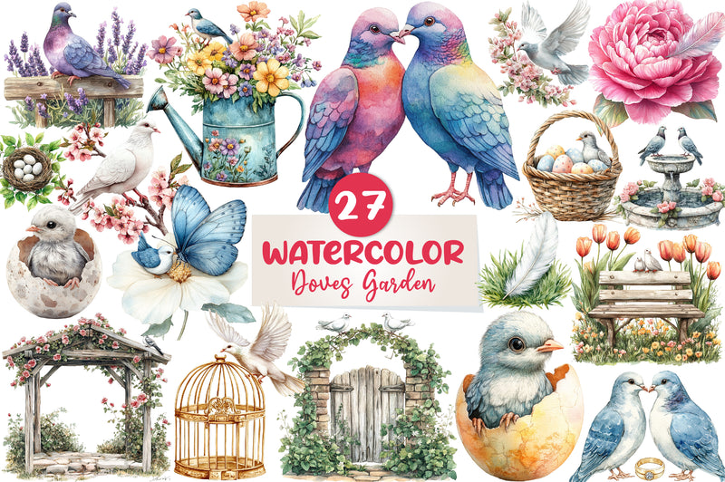 Spring Doves Garden Clipart Bundle - CraftNest - Digital Crafting and Art