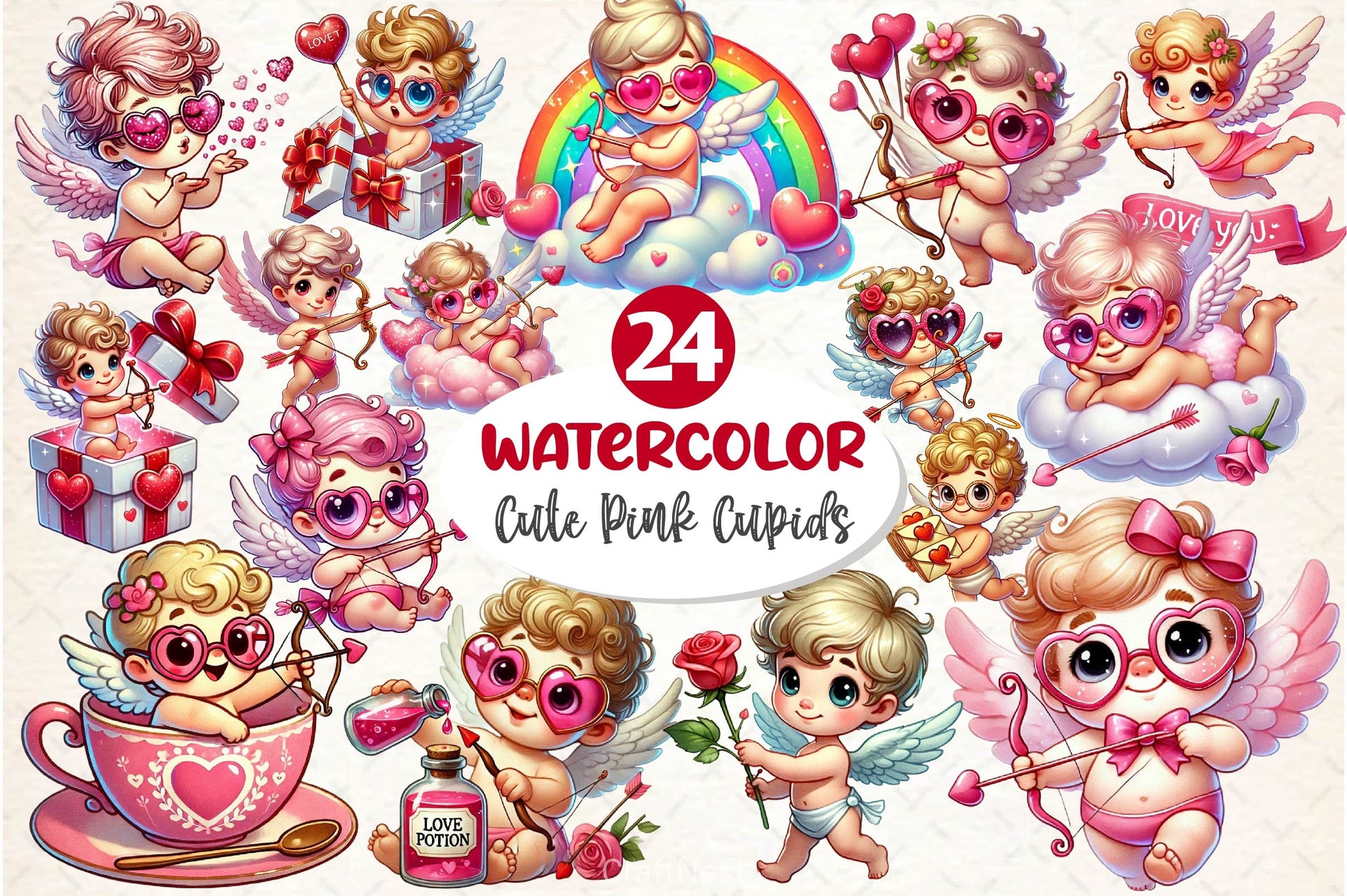 Cute Pink Cupids Clipart Bundle - CraftNest - Digital Crafting and Art