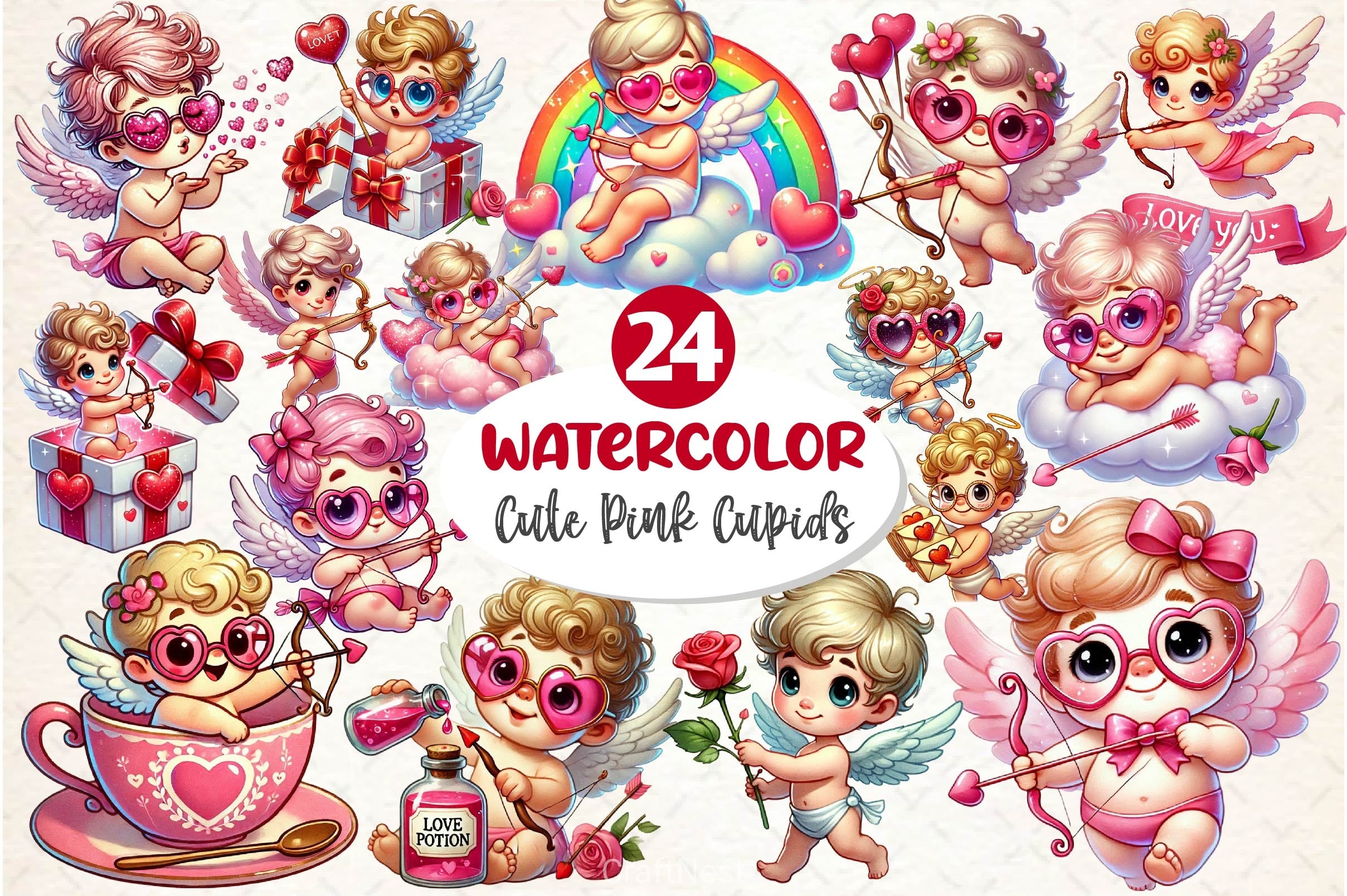 Cute Pink Cupids Clipart Bundle - CraftNest - Digital Crafting and Art