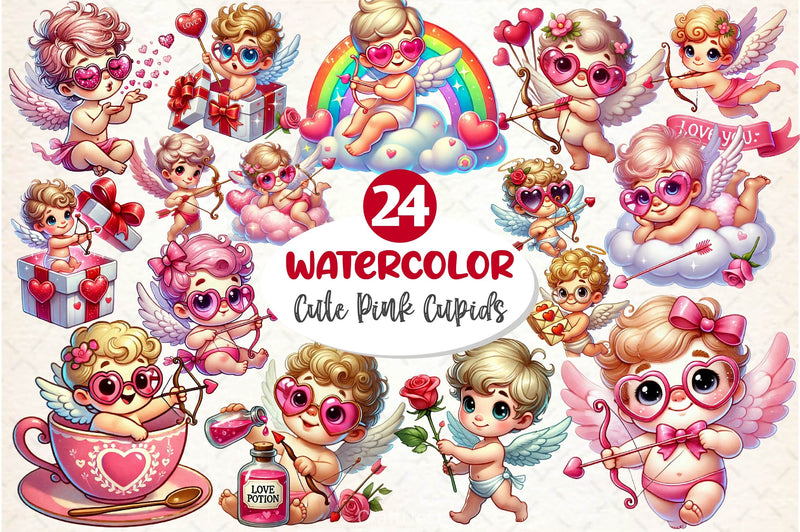Cute Pink Cupids Clipart Bundle - CraftNest - Digital Crafting and Art