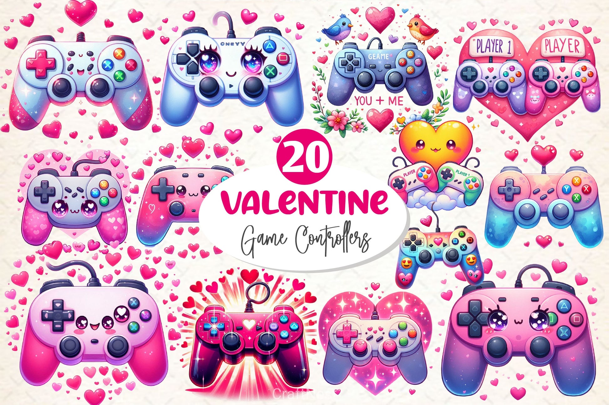 Valentine Game Controllers Clipart Bundle 2 - CraftNest - Digital Crafting and Art
