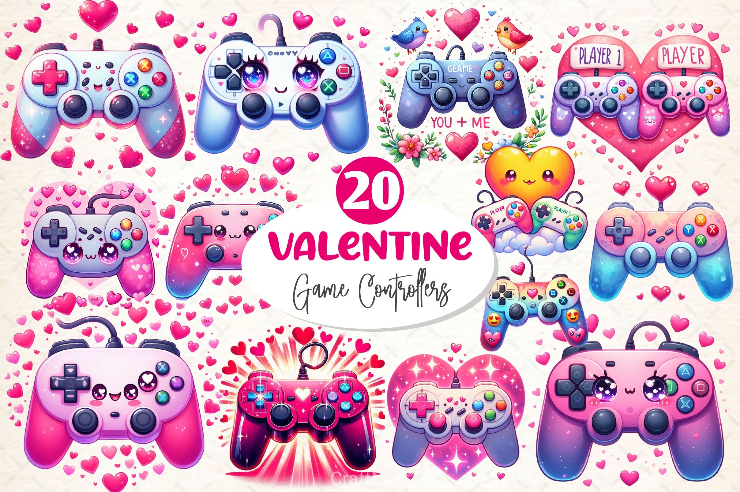 Valentine Game Controllers Clipart Bundle 2 - CraftNest - Digital Crafting and Art