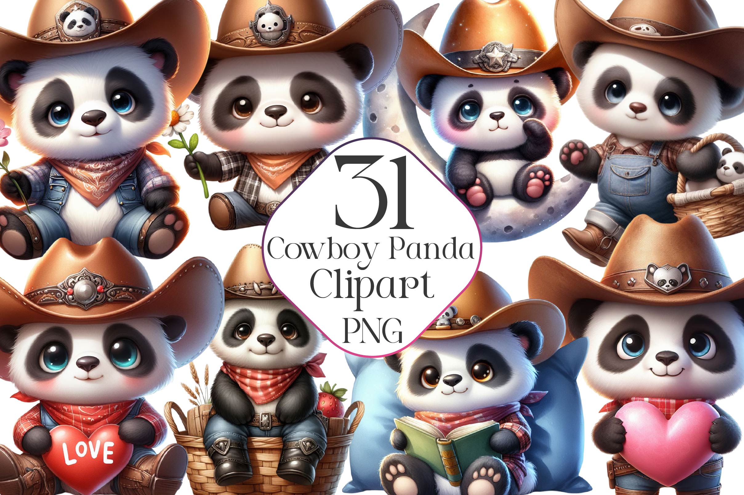 Cowboy Panda Clipart Bundle - CraftNest - Digital Crafting and Art