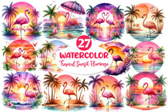 Tropical Sunset Flamingo Clipart Bundle 2 - CraftNest - Digital Crafting and Art