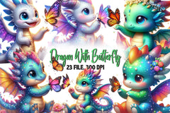 Cute Dragon With Butterfly Clipart Bundle - CraftNest - Digital Crafting and Art