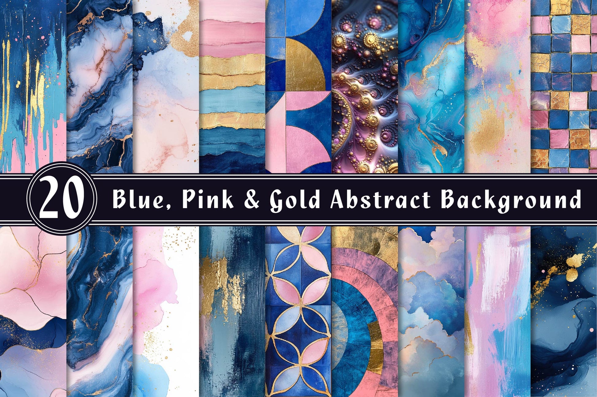 Blue Pink Gold Abstract Backgrounds Clipart Bundle - CraftNest - Digital Crafting and Art