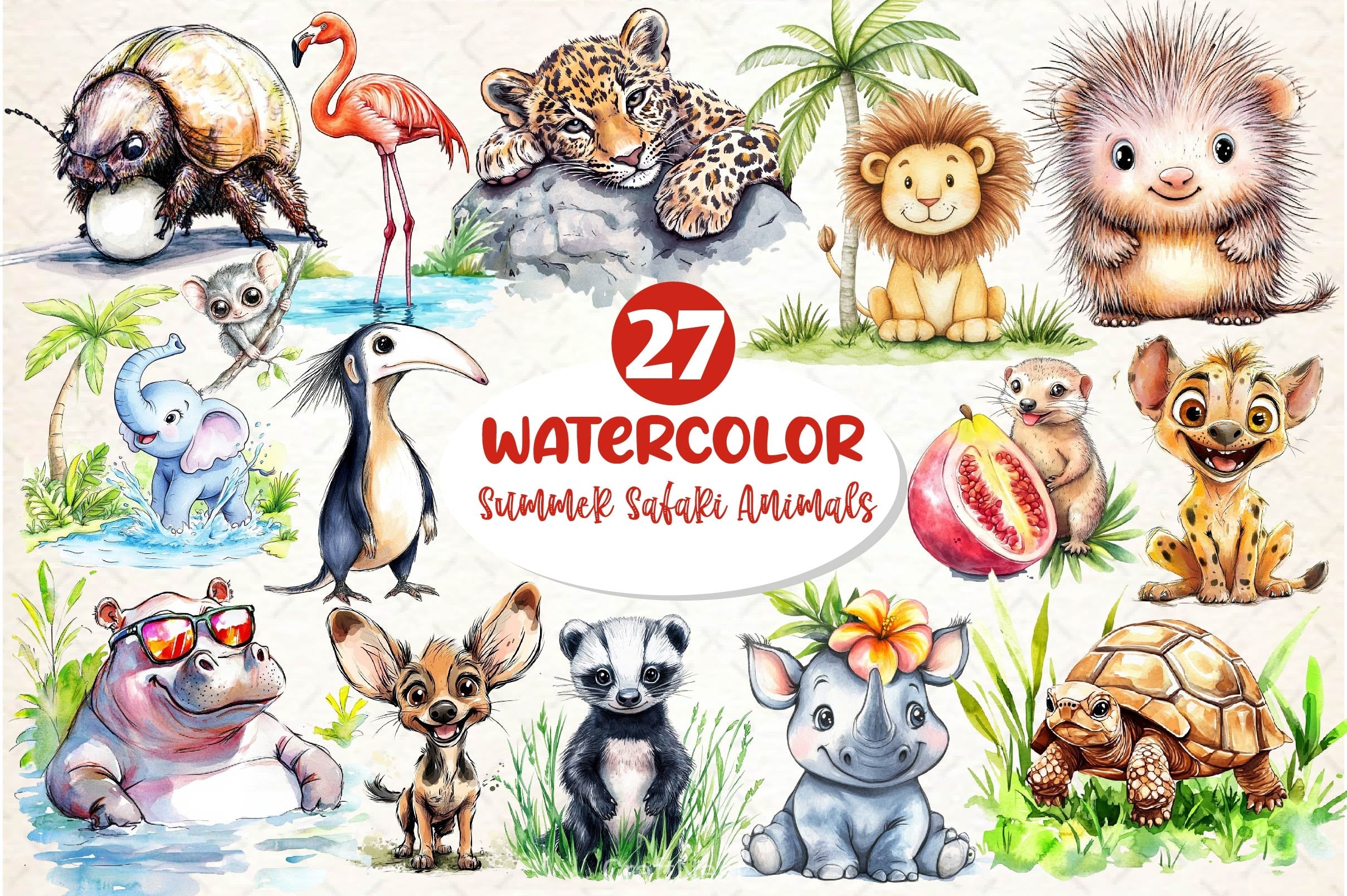 Cute Summer Safari Animals Clipart Bundle 2 - CraftNest - Digital Crafting and Art