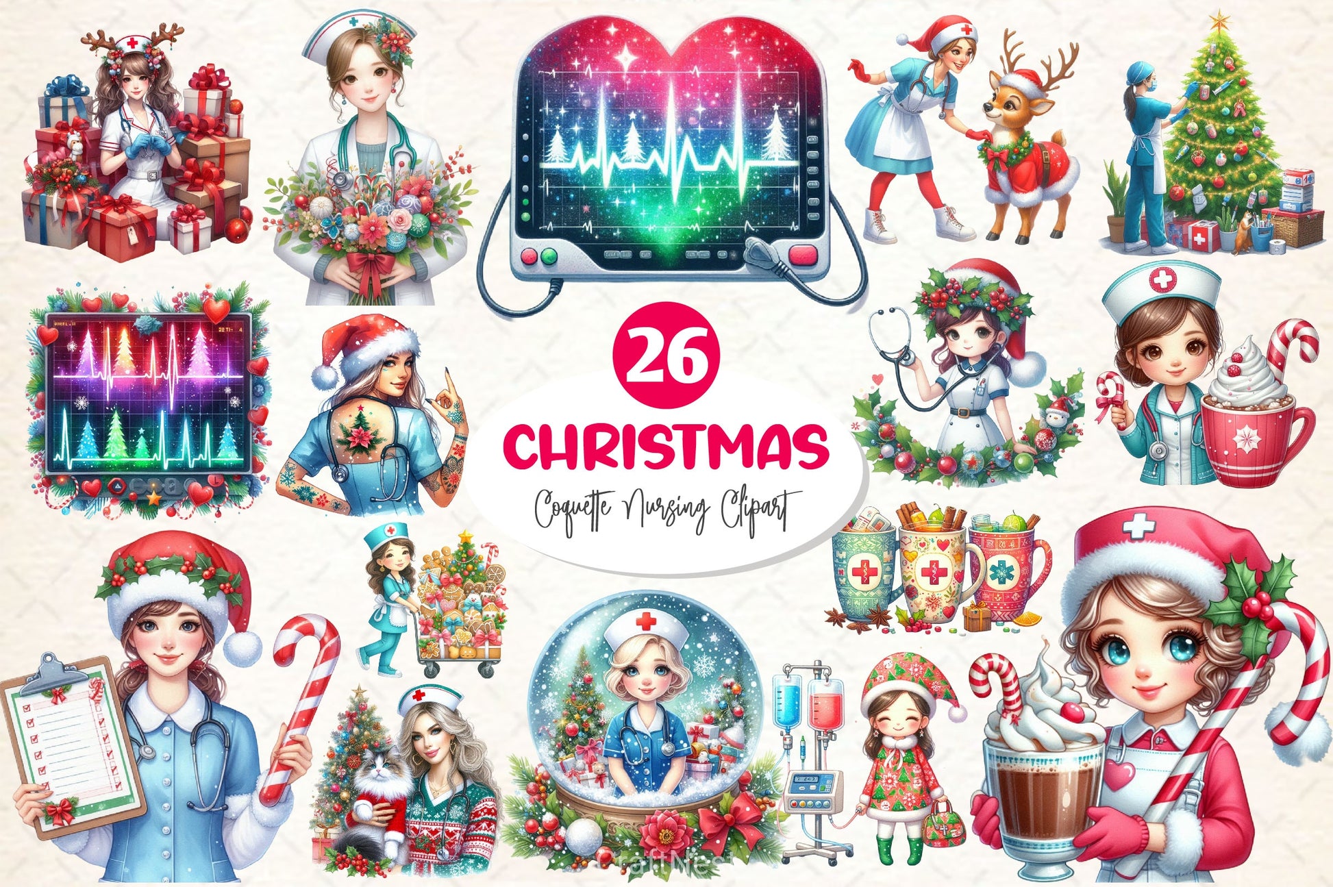 Coquette Christmas Nursing Clipart Bundle - CraftNest - Digital Crafting and Art
