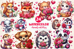 Valentine Animals With Roses Clipart Bundle - CraftNest - Digital Crafting and Art