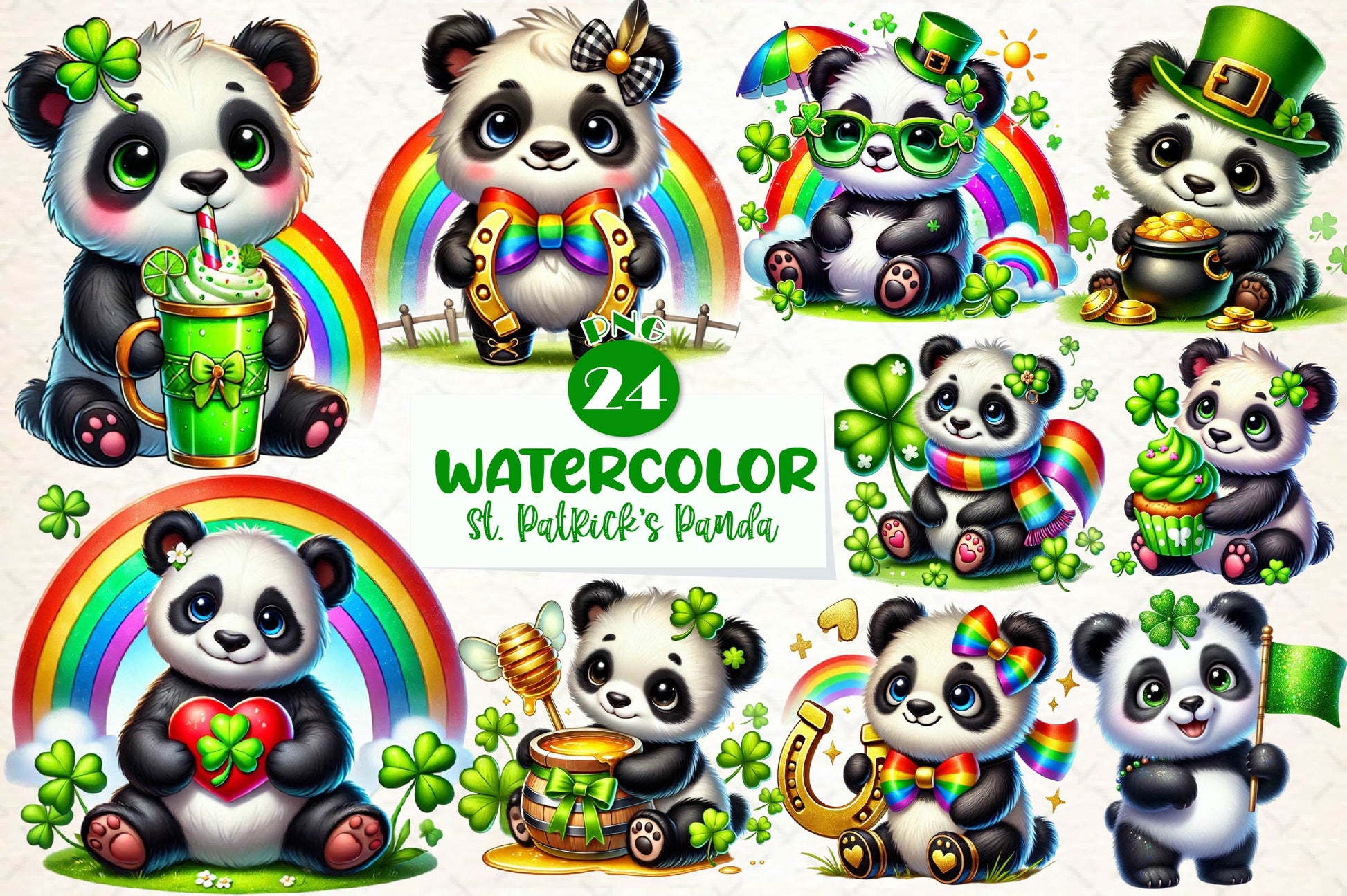 St Patricks Day Cute Panda Clipart Bundle - CraftNest - Digital Crafting and Art