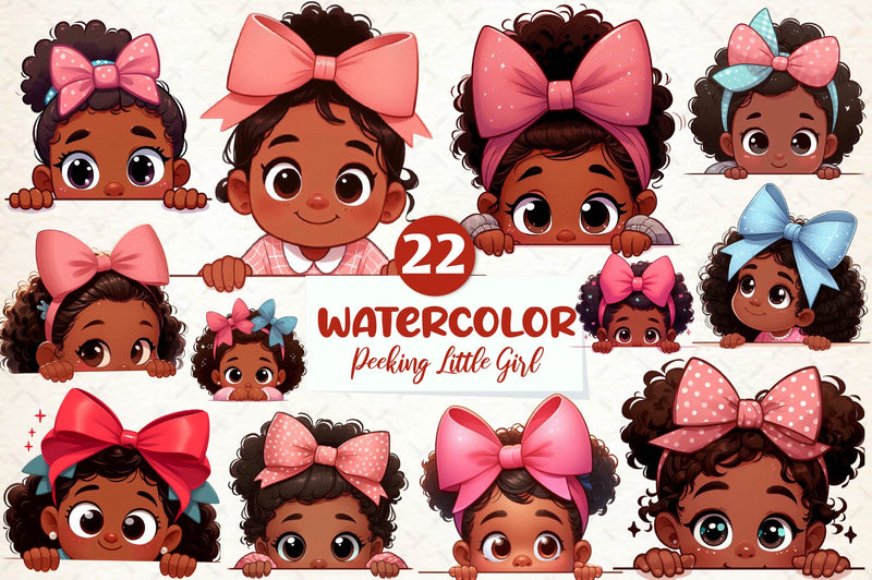 Peeking African American Little Girl Clipart Bundle - CraftNest - Digital Crafting and Art