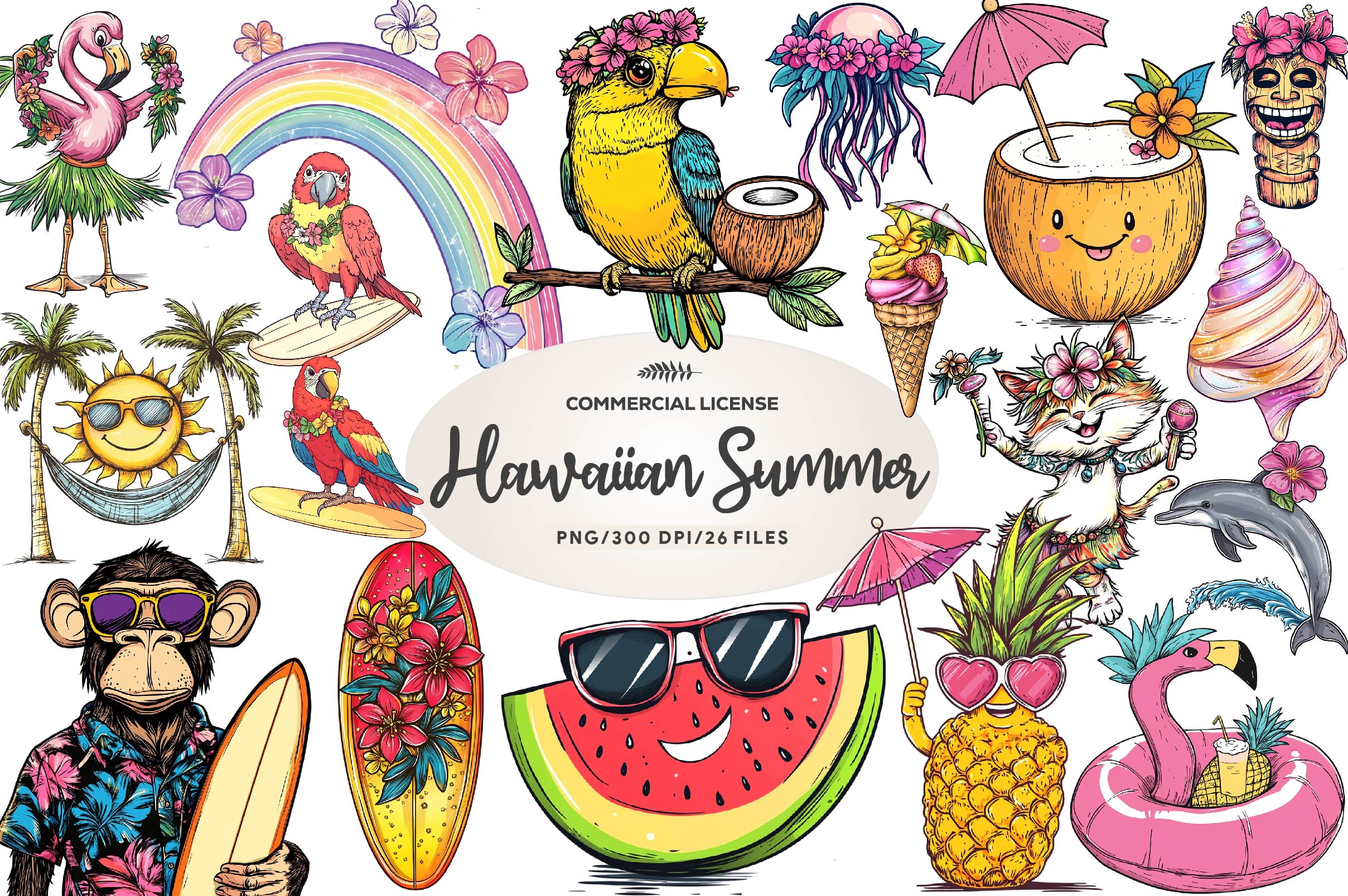 Cute Hawaiian Summer Clipart Bundle - CraftNest - Digital Crafting and Art