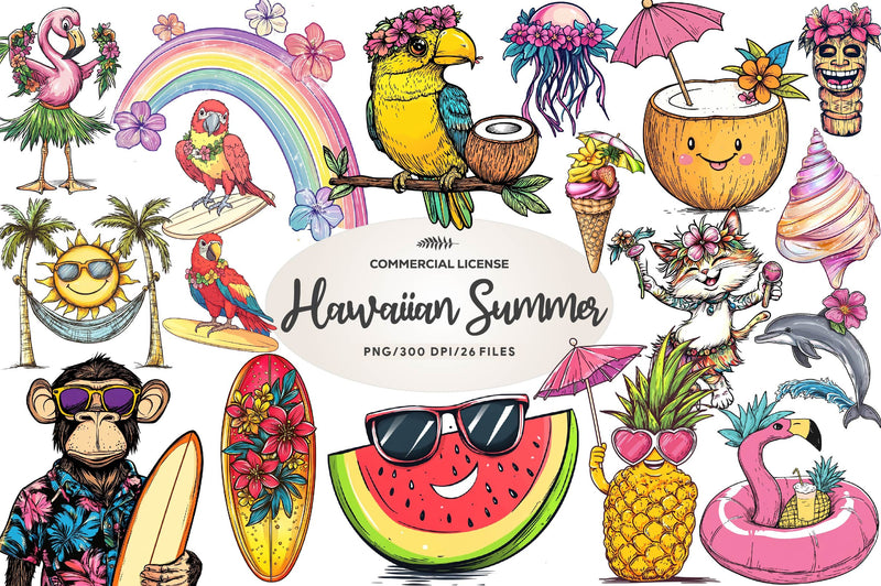 Cute Hawaiian Summer Clipart Bundle - CraftNest - Digital Crafting and Art