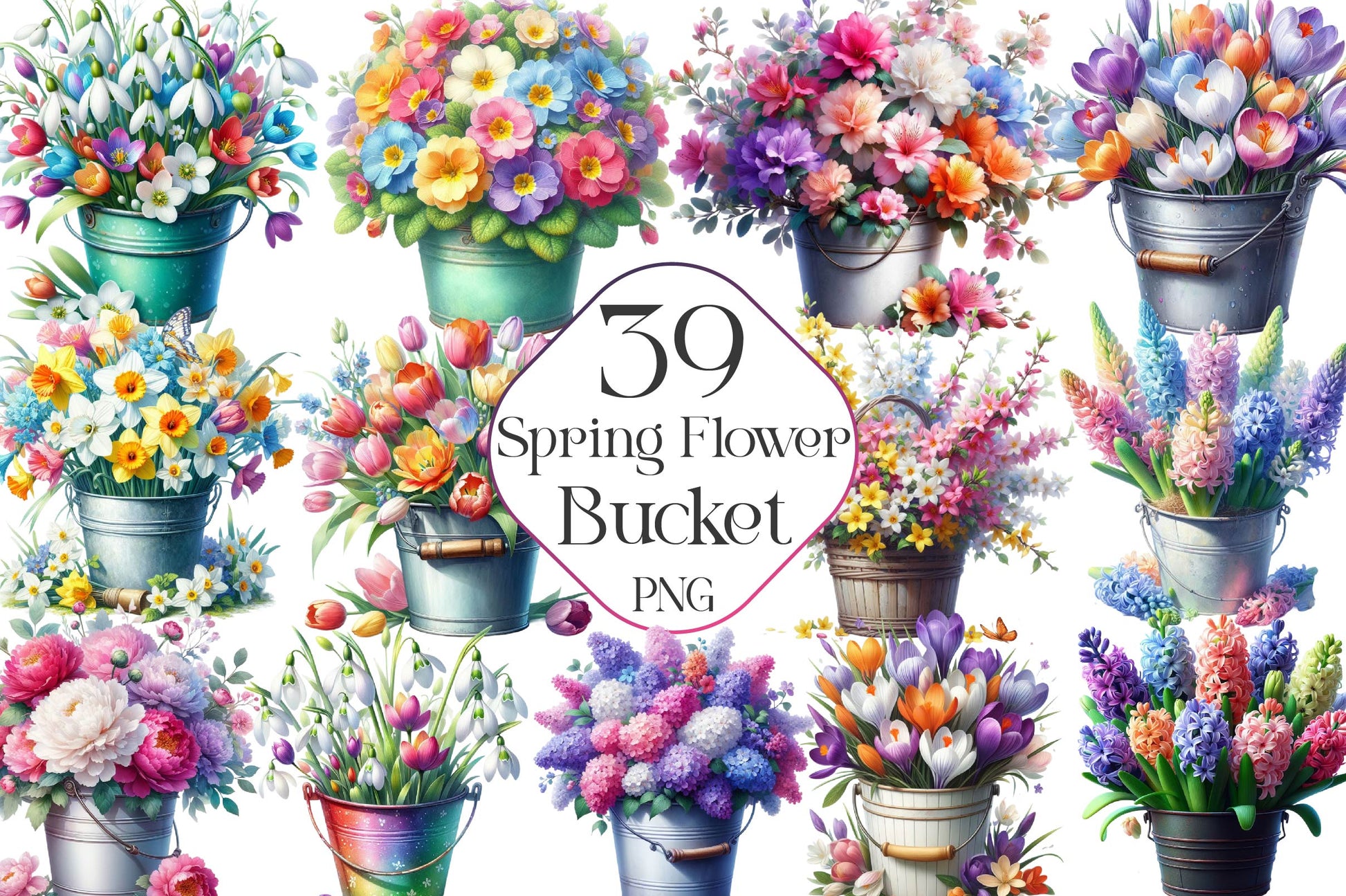 Spring Flower Bucket Clipart Bundle - CraftNest - Digital Crafting and Art
