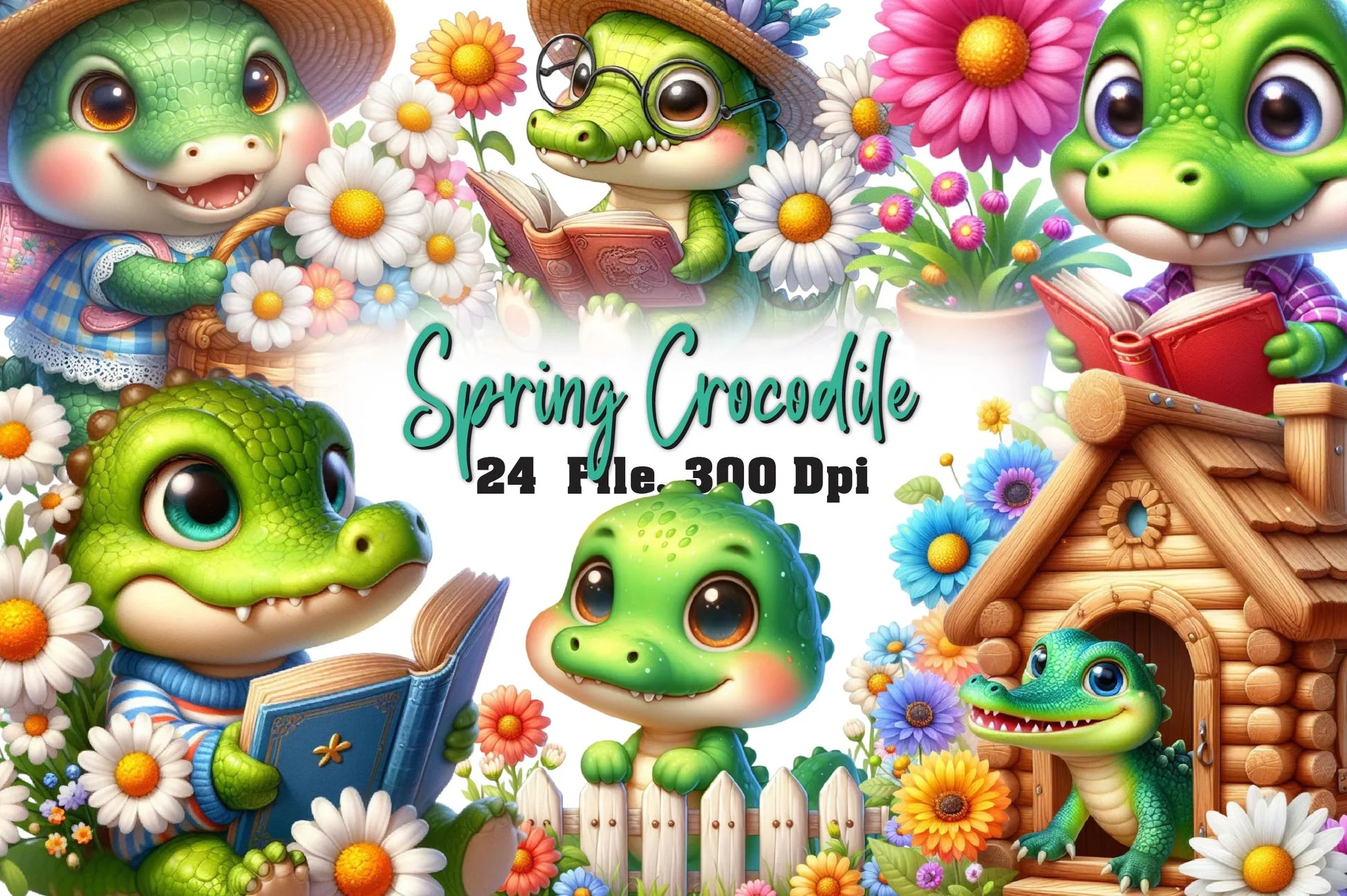 Spring Crocodile Clipart Bundle - CraftNest - Digital Crafting and Art