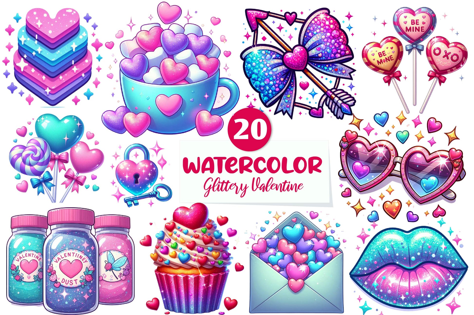 Glittery Valentine Clipart Bundle 1 - CraftNest - Digital Crafting and Art