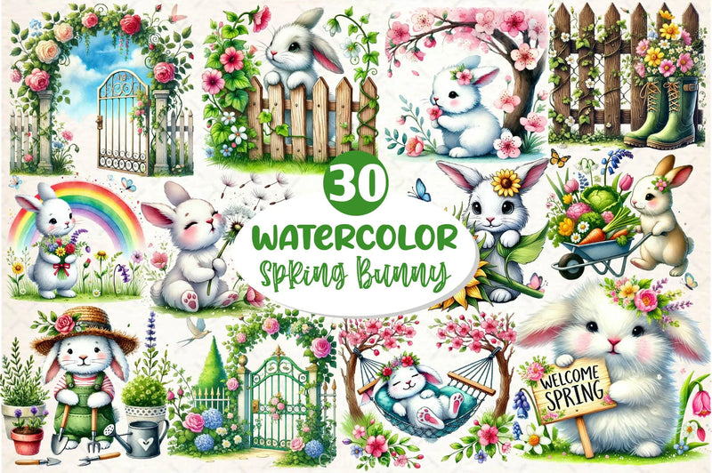 Spring Bunny Garden Clipart Bundle - CraftNest - Digital Crafting and Art