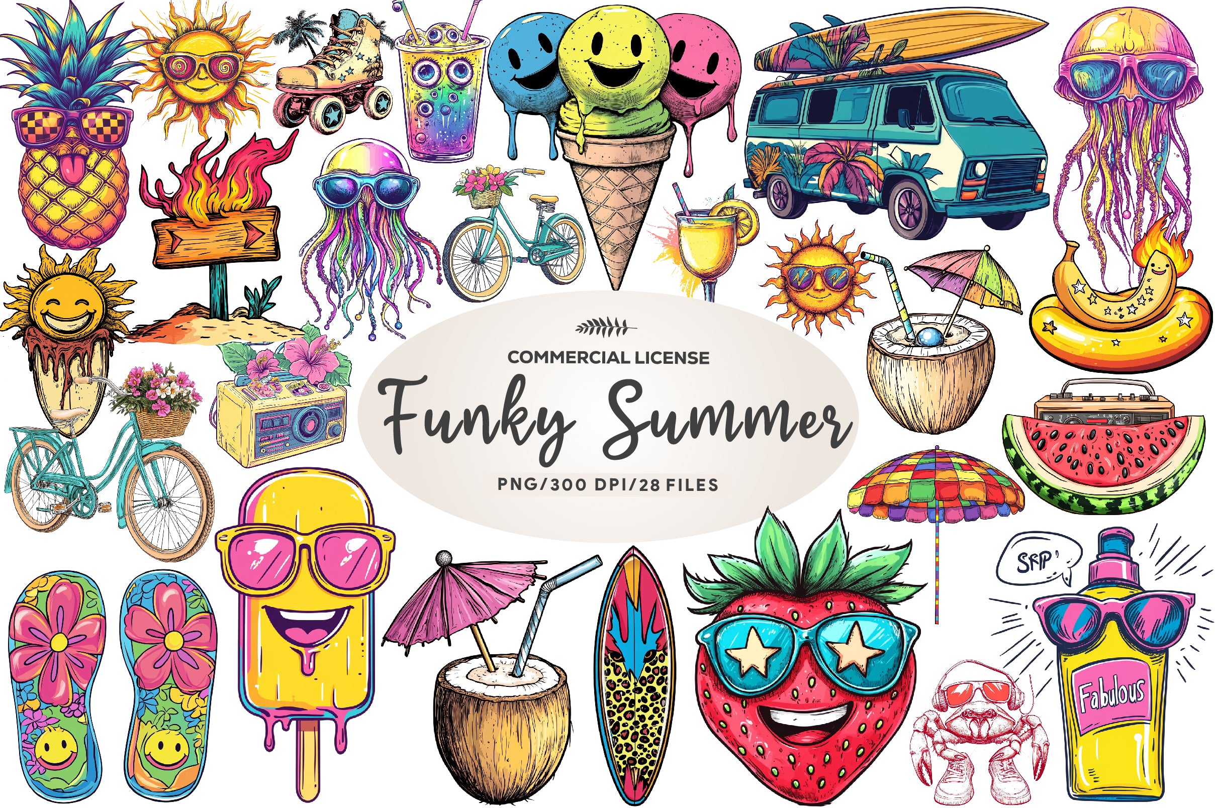 Funky Summer Clipart Bundle - CraftNest - Digital Crafting and Art