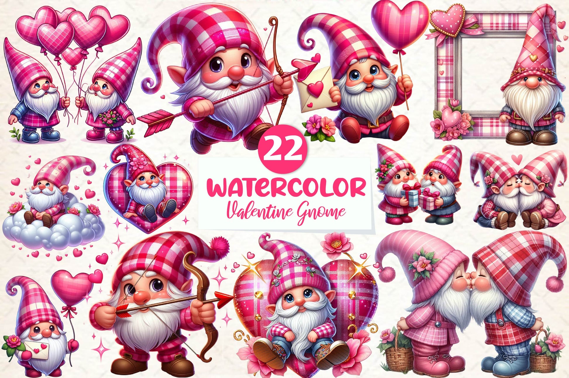Pink Valentine Gnome In Love Clipart Bundle - CraftNest - Digital Crafting and Art